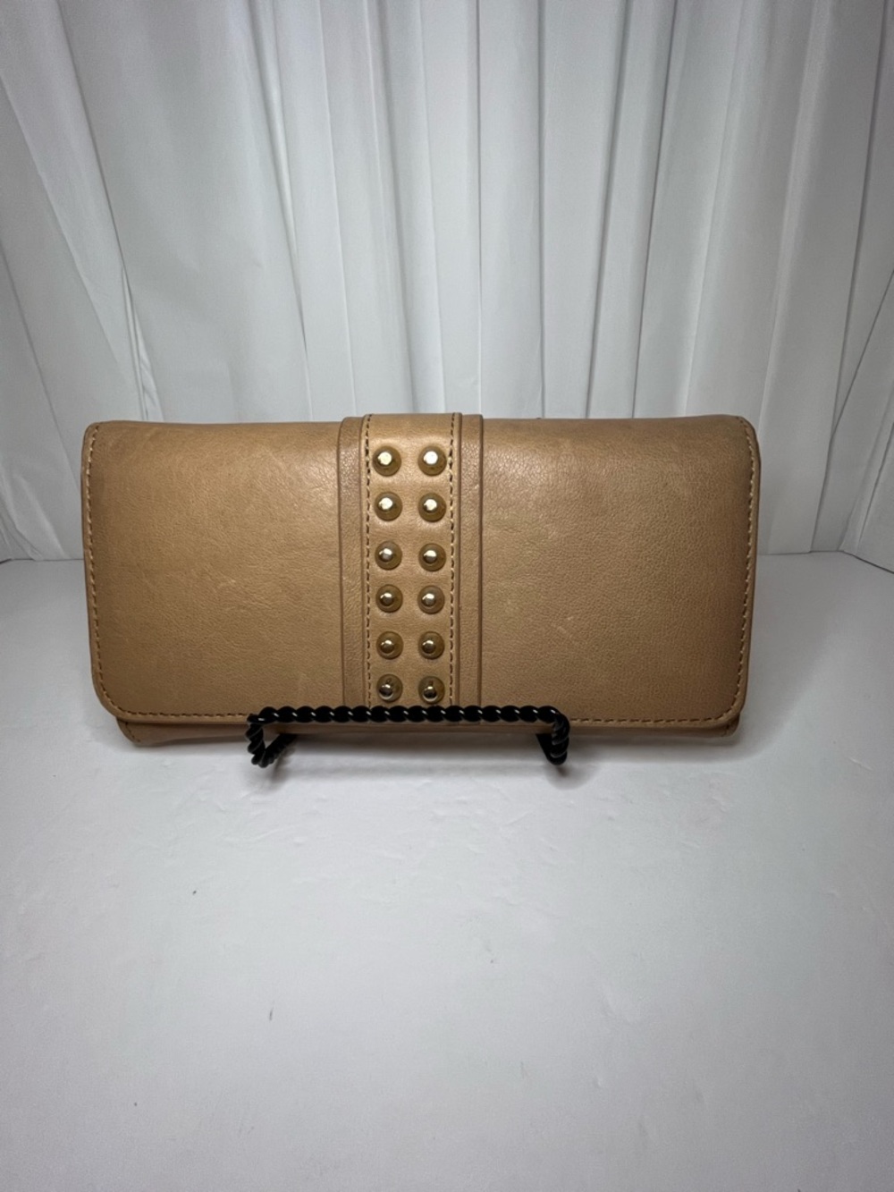 Barneys New York Tan Stud-Trim Wallet Clutch